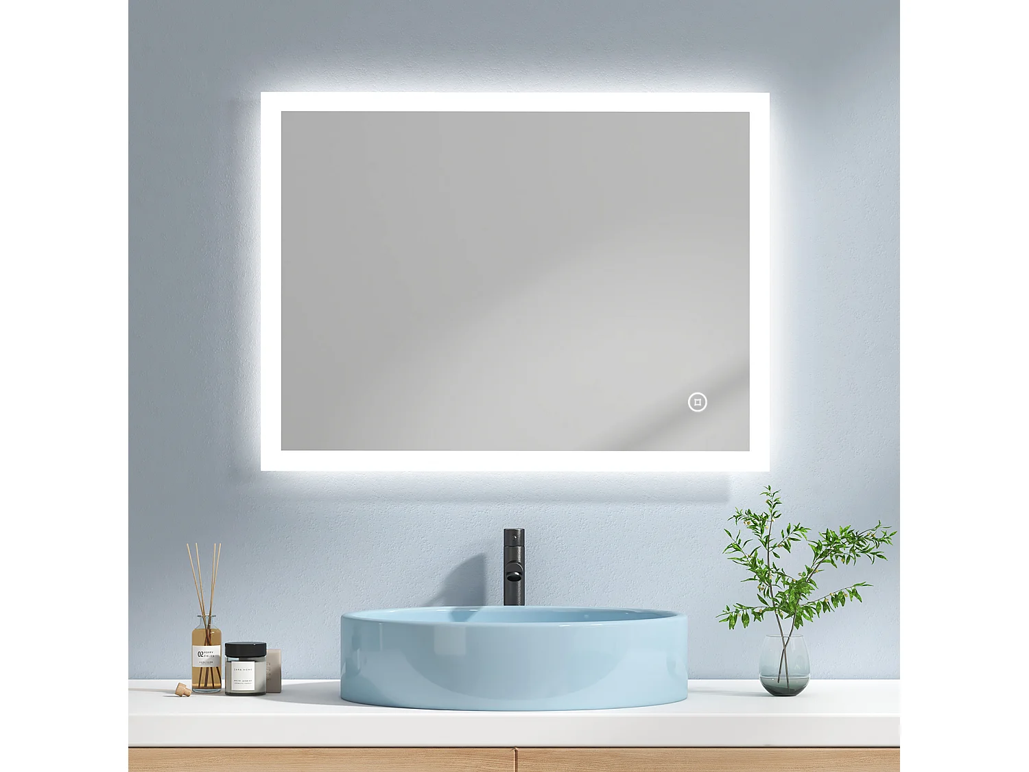 EMKE Badkamerspiegel LM03 - Anti Condens Douchespiegel - Dimbaare Verlichting met 3 Kleurtemperaturen - Horizontaal/Verticaal Hangend - 80 x 60 CM