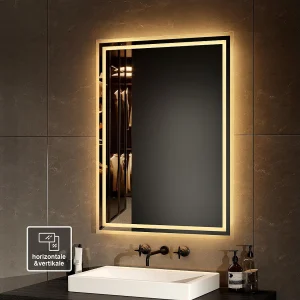 EMKE Verlichte badkamer spiegel 80x60cm, Spiegel met verlichting, LED Spiegel met warm wit licht EMKE Verlichte badkamer spiegel 80x60cm, Spiegel met verlichting, LED Spiegel met warm wit licht