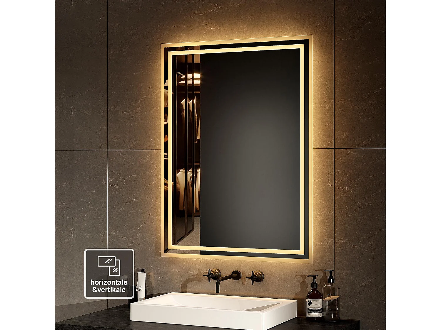 EMKE Verlichte badkamer spiegel 80x60cm, Spiegel met verlichting, LED Spiegel met warm wit licht