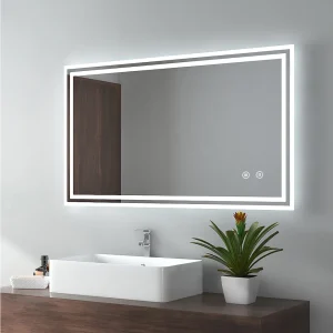 EMKE Badkamer Spiegel 60×100 cm, Spiegel met Verlichting, Aanraakschakelaar, Anti-condens, LED Spiegel met Koud Wit Licht