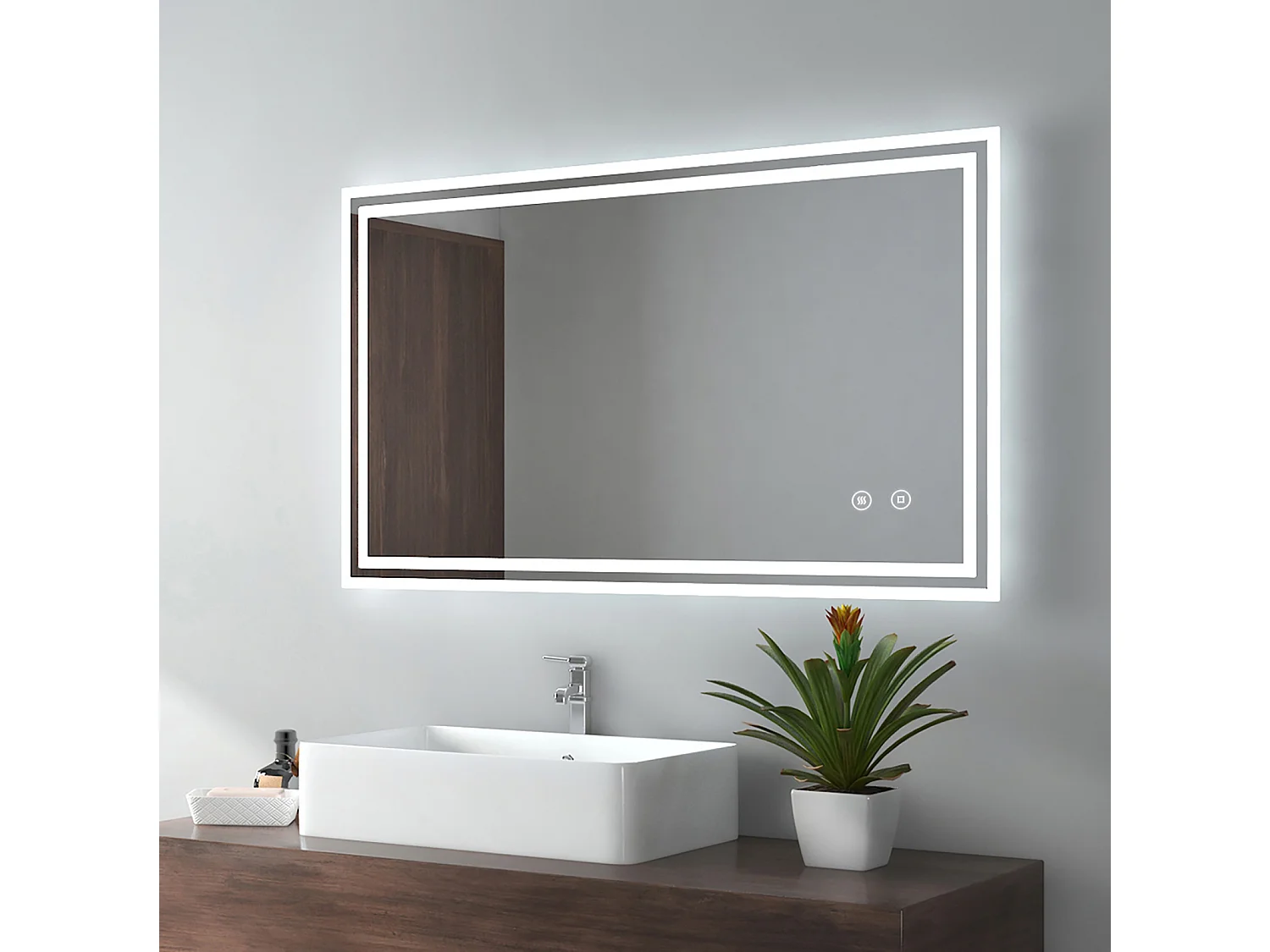 EMKE Badkamer Spiegel 60x100 cm, Spiegel met Verlichting, Aanraakschakelaar, Anti-condens, LED Spiegel met Koud Wit Licht