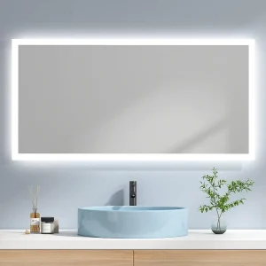 EMKE Verlicht badkamer spiegel 120x60cm, LED spiegel met knop, Anti-condens, Spiegel met verlichting koud/warm wit licht EMKE Verlicht badkamer spiegel 120x60cm, LED spiegel met knop, Anti-condens, Spiegel met verlichting koud/warm wit licht