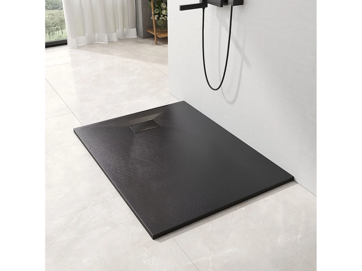 EMKE Douchebak plat antislip SMC douchebak om in te korten, 120x90 cm | Zwart