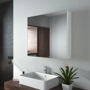 EMKE Spiegelkast – Aluminium – Wit – 65×75 cm – 2 Deuren – Soft Close – Badkamerkast met Spiegel