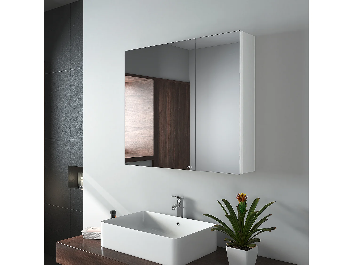 EMKE Spiegelkast - Aluminium - Wit - 65x75 cm - 2 Deuren - Soft Close - Badkamerkast met Spiegel