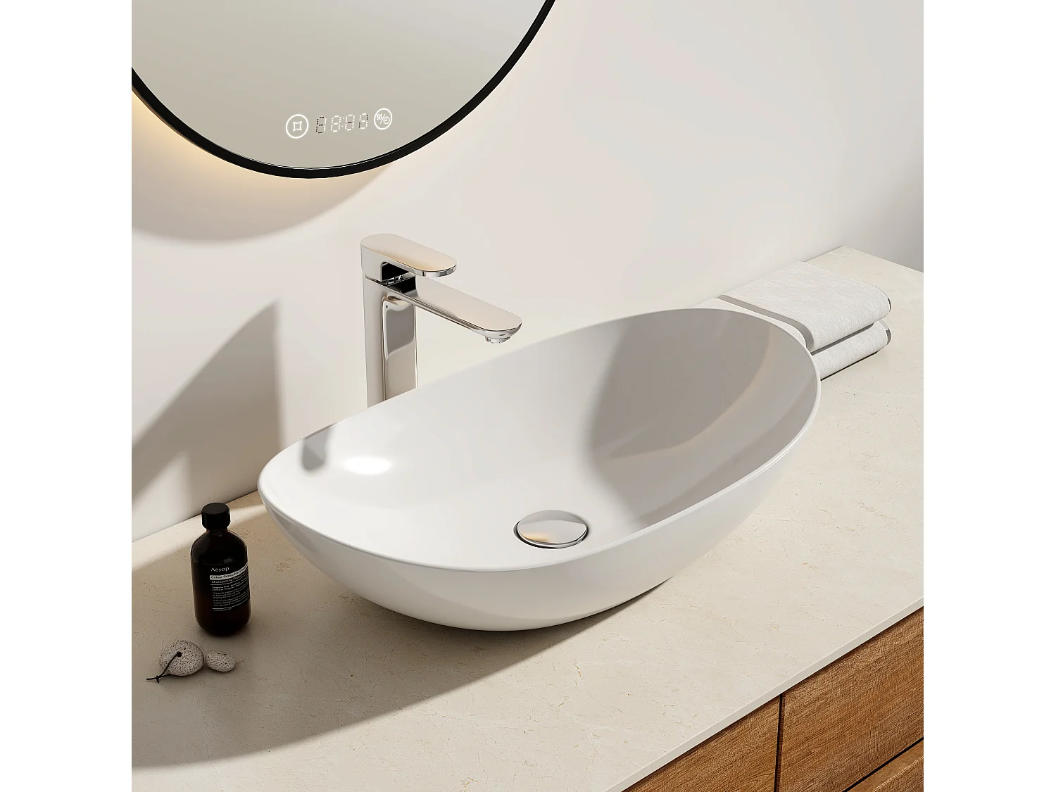 EMKE Opzetwastafel Ovaal - Keramiek - Glans Wit - 61.5x36x15 cm - Badkamer Wasbak