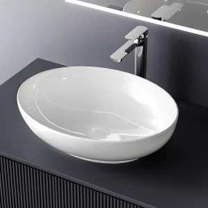 EMKE Waskom Ovaal 520 x 395 x 130 mm, Keramisch Badkamer Waskom, Inzetmontage op Werkblad, Glanzend Wit EMKE Waskom Ovaal 520 x 395 x 130 mm, Keramisch Badkamer Waskom, Inzetmontage op Werkblad, Glanzend Wit