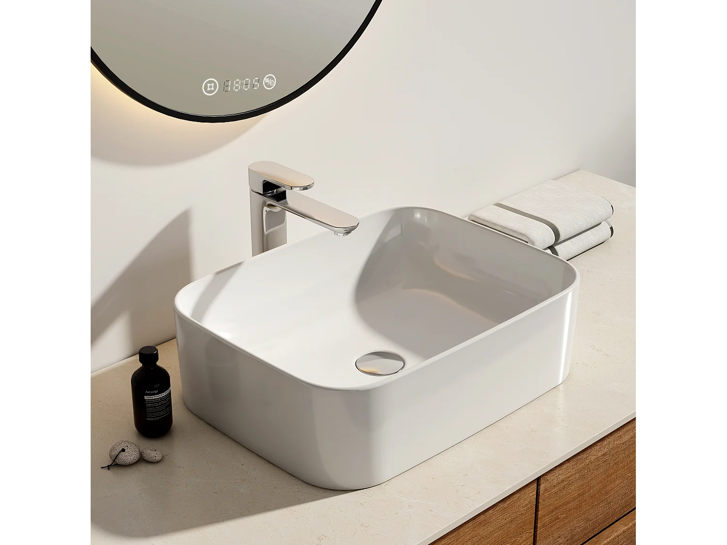 EMKE Opzetwastafel - Keramiek - Glans Wit - 50.5x38x15 cm - Badkamer Wasbak