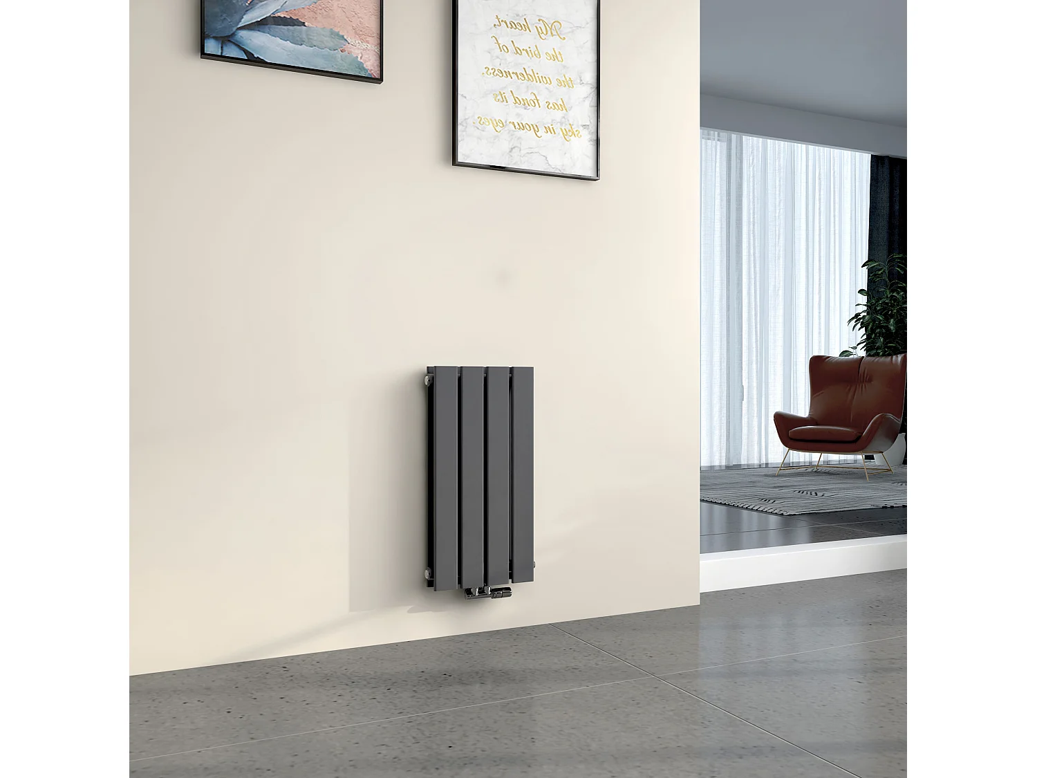 EMKE Radiator - Dubbel-Laags Plat - Mat Antraciet - 60x30 cm - 327 W - Kolomradiator Vertical - Verwarming voor Alle Ruimtes