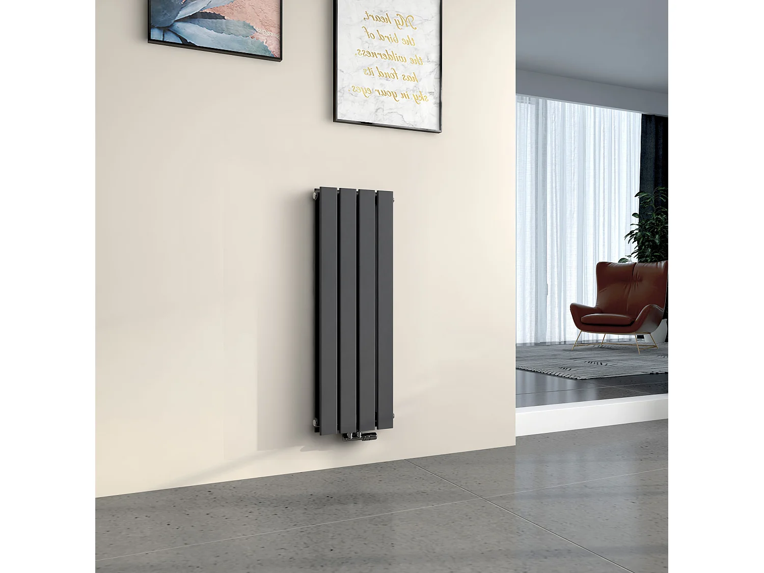 EMKE Radiator - Dubbel-Laags Plat - Mat Antraciet - 90x30 cm - 446 W - Kolomradiator Vertical - Verwarming voor Alle Ruimtes