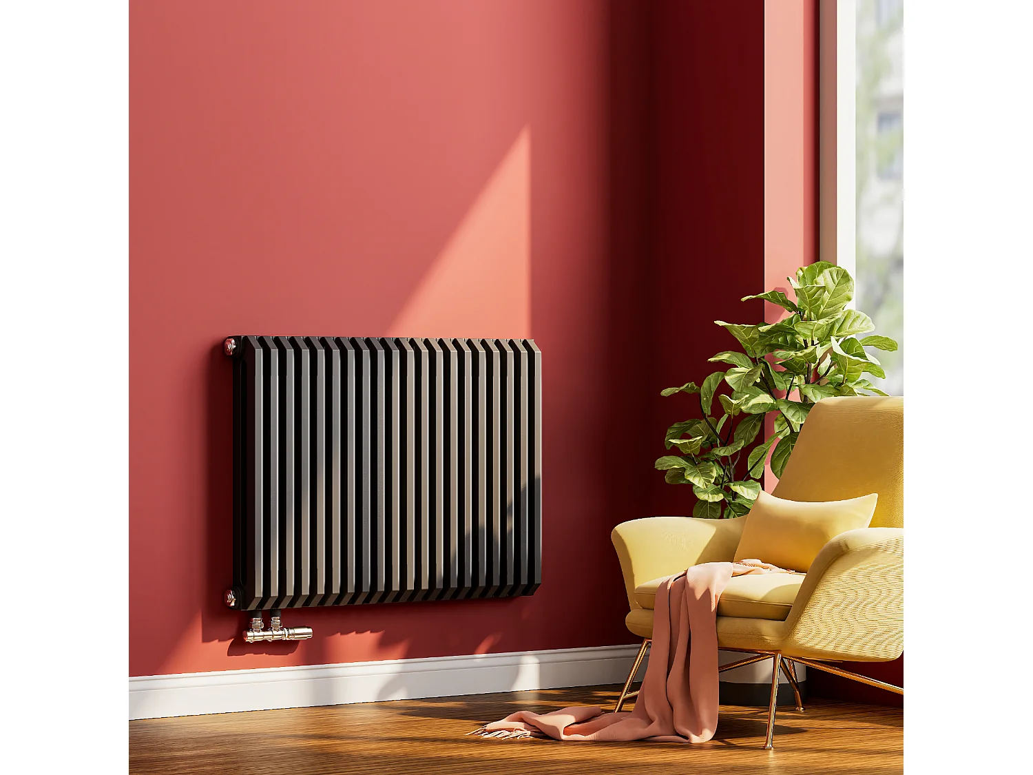 EMKE Design Radiator - D-Vormig - Mat Antraciet - 60x84 cm - 1383 W - Centrale Verwarming Alle Ruimtes