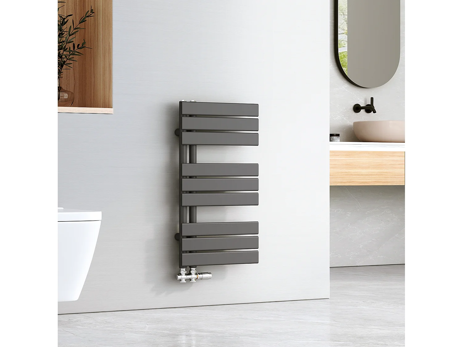 EMKE Handdoekradiator - Plat Design - Mat Antraciet - 76x40 cm - Verwarming Badkamer