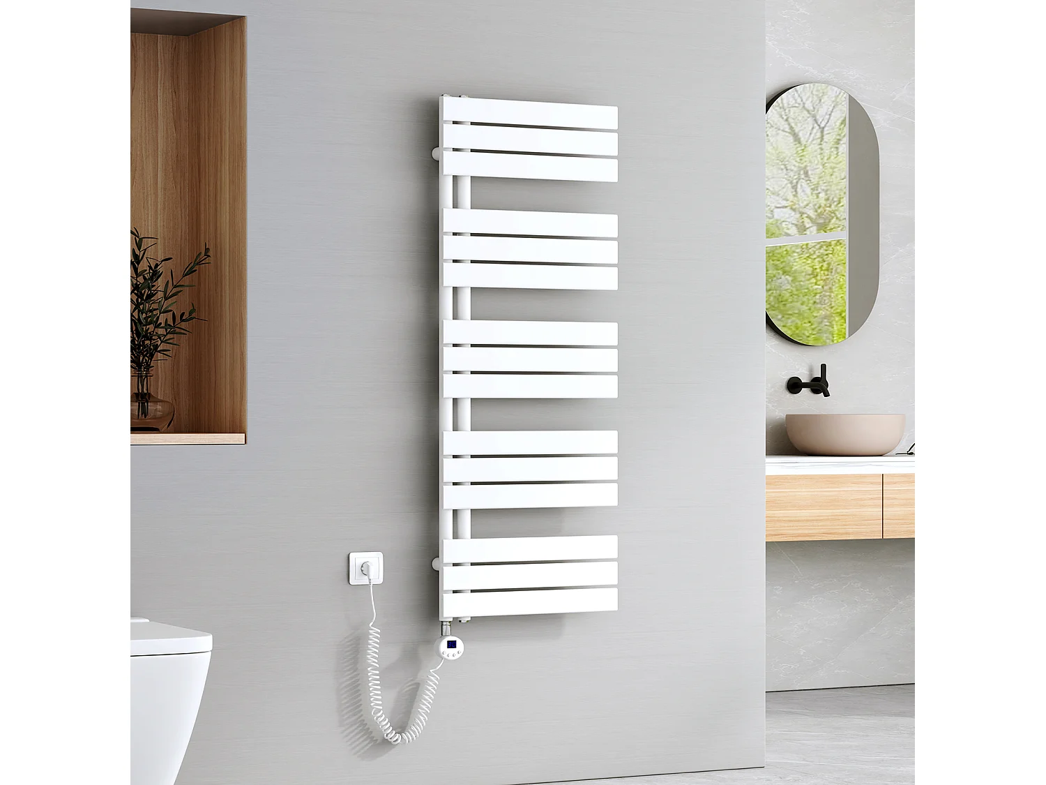 EMKE Elektrische Handdoekradiator - Glanzend Wit - 132x50 cm - 800W - Badkamer Radiator