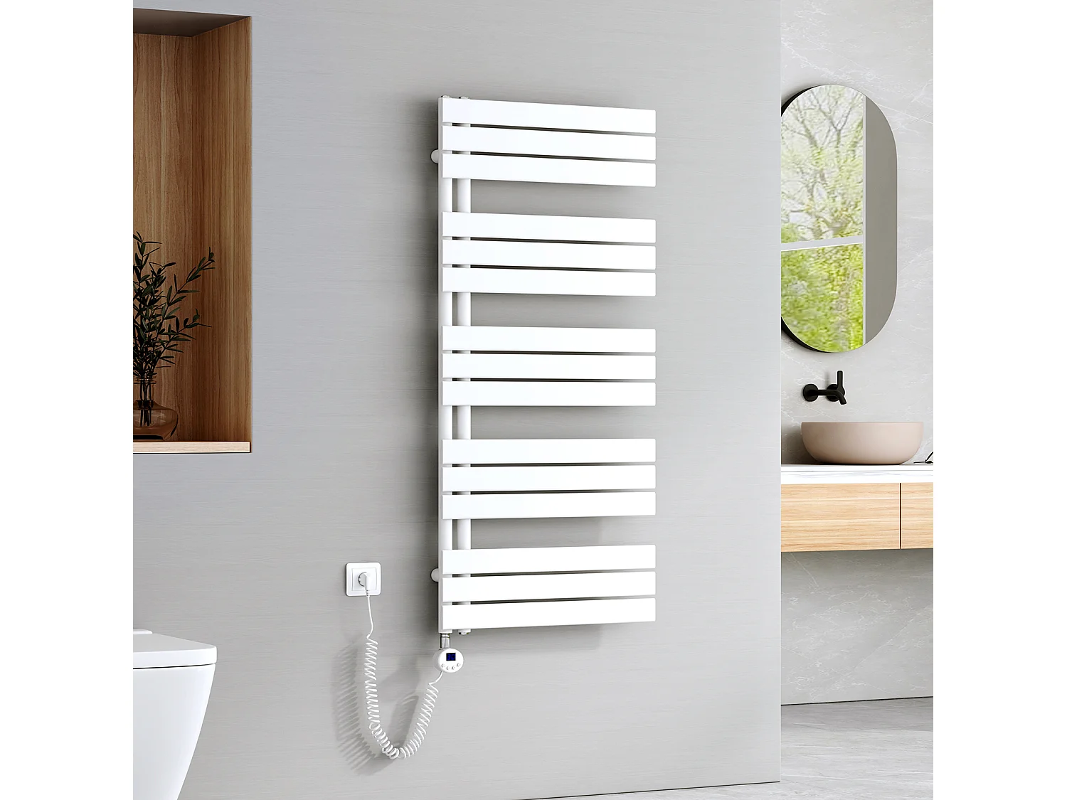 EMKE Elektrische Handdoekradiator - Glanzend Wit - 132x60 cm - 800W - Badkamer Radiator