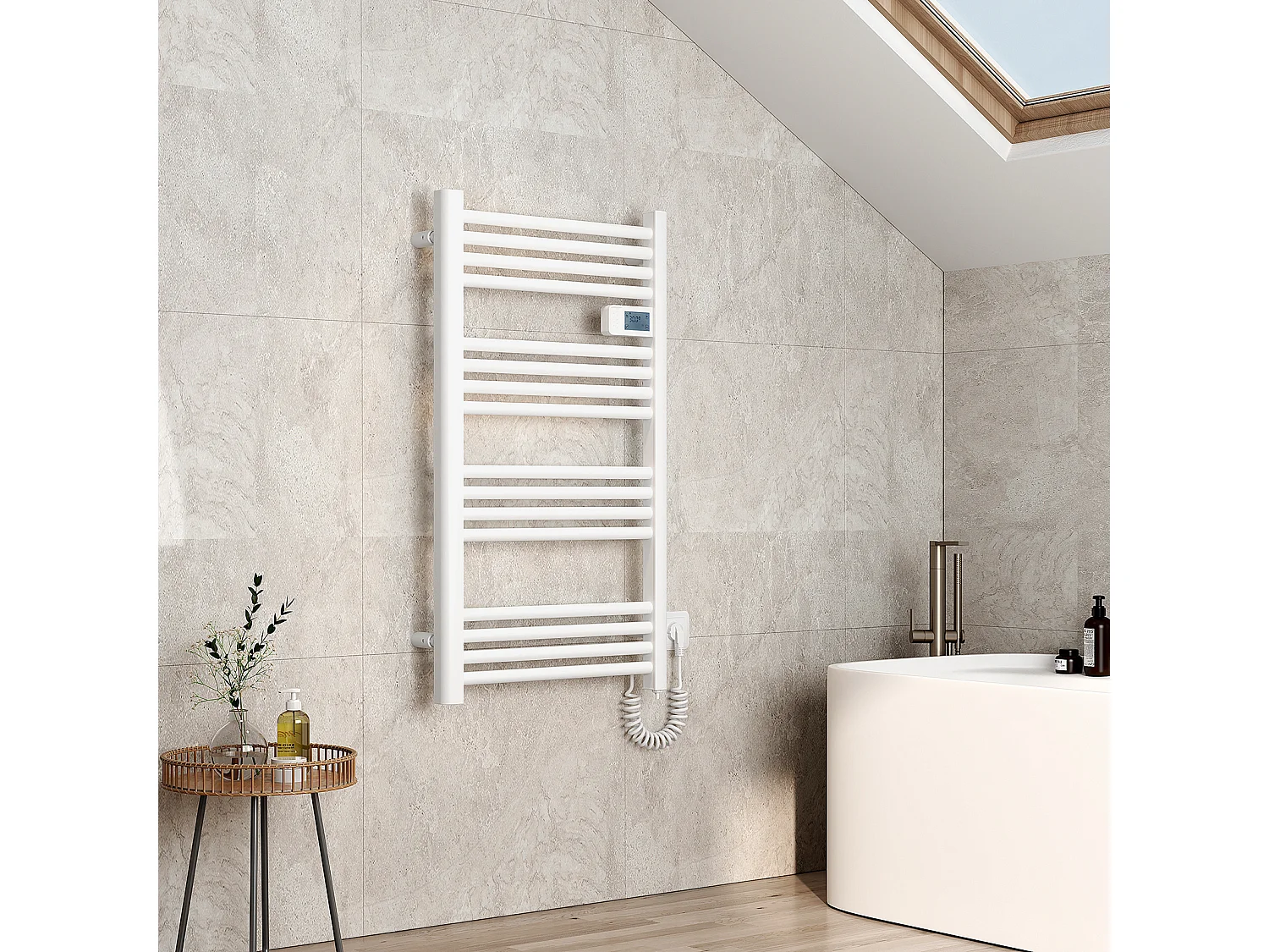 EMKE Elektrische Handdoekradiator - Met Smart Thermostaat - Glanzend Wit - 96x54 cm - 500W - Badkamer Radiator - Elektrische Radiator