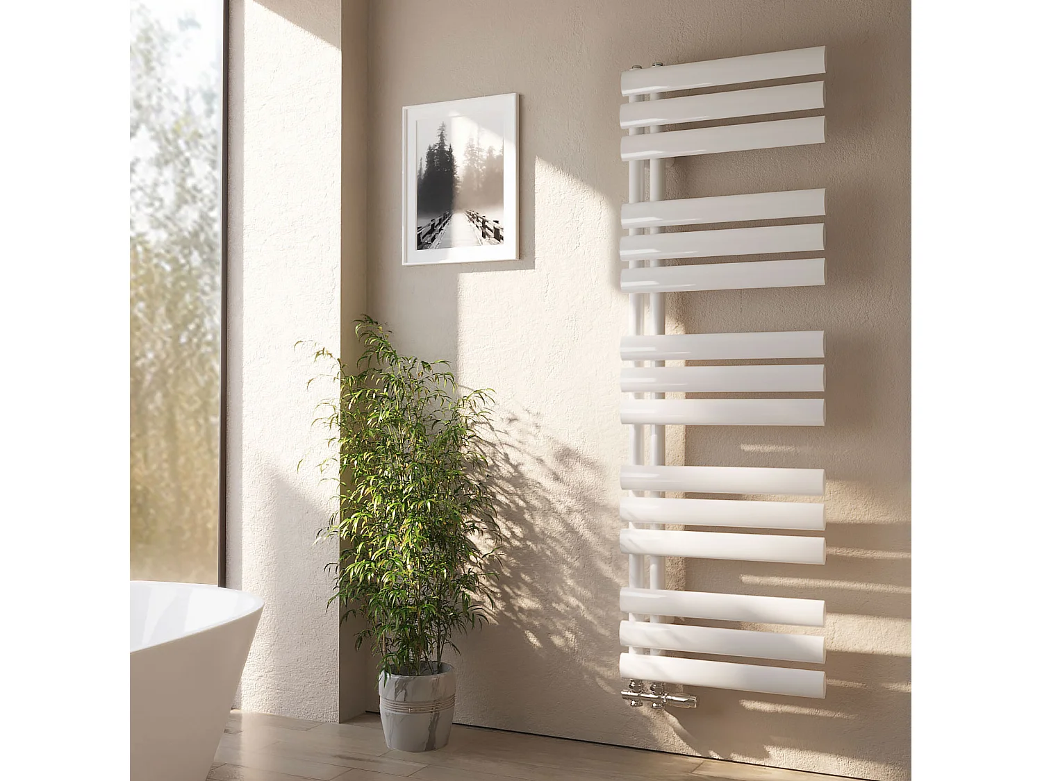 EMKE Handdoekradiator, zijaansluiting, Wit, 143 x 40 cm, 484 Watt