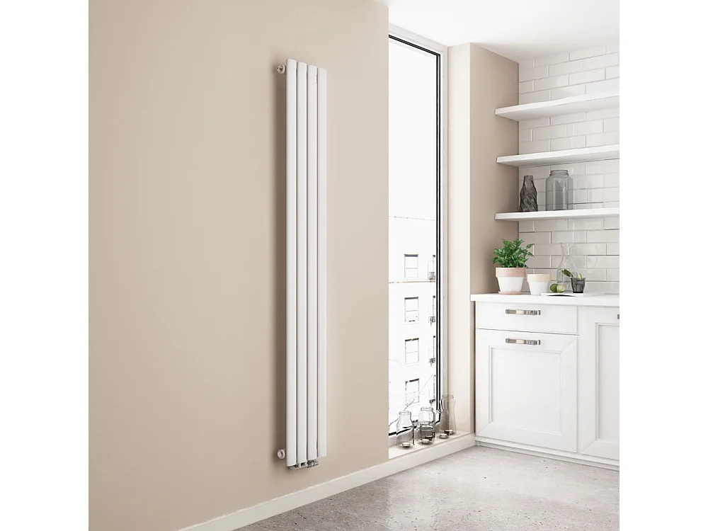 EMKE Design Radiator - Ovale Buizen - 160x24 cm - Enkel - Glanzend Wit - 427 W - Verwarming Alle Ruimtes