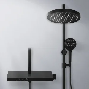 EMKE Thermostaatdouchekolom met 38°C, grote hoofddouche en multimode handdouche, Cirkel, zwart