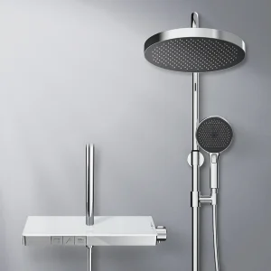 EMKE Thermostaatdouchekolom met 38°C, grote hoofddouche en multimode handdouche, Cirkel, chroom