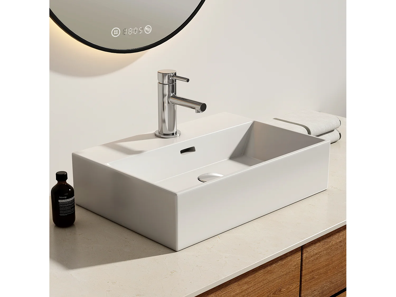 EMKE Opzetwastafel - Keramiek - Glans Wit - 51.5x36x13 cm - Badkamer Wasbak - met Overloop