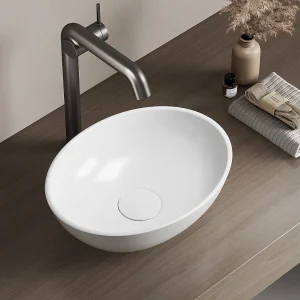 EMKE Opzetwastafel Ovaal – Keramiek – Glans Wit – 35x21x11 cm – Badkamer Wasbak