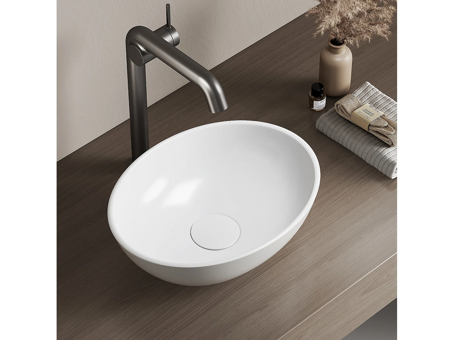 EMKE Opzetwastafel Ovaal - Keramiek - Glans Wit - 35x21x11 cm - Badkamer Wasbak