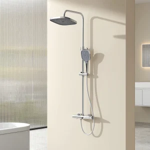 EMKE Thermostaatdouchekolom Set, Multimode-handdouche, grote hoofddouche, KTW-gecertificeerd, Galaxie-model, Chroom