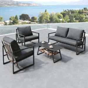 Gegalvaniseerd 4 -Seater 4 -Seater Garden Furniture, 1 bank, 2 fauteuils en salontafel met opslaglaag Gegalvaniseerd 4 -Seater 4 -Seater Garden Furniture, 1 bank, 2 fauteuils en salontafel met opslaglaag