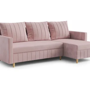 FOX hoekbank met elegant design, 224×103 cm, comfortabel, slaapfunctie, kleur roze, links FOX hoekbank met elegant design, 224×103 cm, comfortabel, slaapfunctie, kleur roze, links