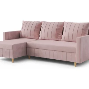 FOX hoekbank met elegant design, 224×103 cm, comfortabel, slaapfunctie, kleur roze, rechts FOX hoekbank met elegant design, 224×103 cm, comfortabel, slaapfunctie, kleur roze, rechts