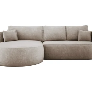 FIORE slaaphoekbank met bed, wave suspension, commode en 5 kussens, links 284x183x82 cm, beige FIORE slaaphoekbank met bed, wave suspension, commode en 5 kussens, links 284x183x82 cm, beige