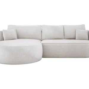 FIORE ombouwbare hoekbank met bed, wavevering, commode en 5 kussens, links 284x183x82 cm, gebroken wit FIORE ombouwbare hoekbank met bed, wavevering, commode en 5 kussens, links 284x183x82 cm, gebroken wit