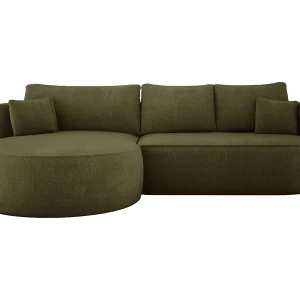 FIORE slaaphoekbank met bed, wavevering, box en 5 kussens, links 284x183x82 cm, groen FIORE slaaphoekbank met bed, wavevering, box en 5 kussens, links 284x183x82 cm, groen