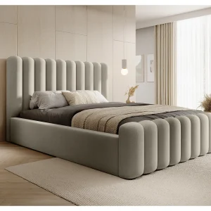 Duurzaam gestoffeerd Mona VII bed, modern design, ruime commode, onderhoudsvriendelijke stof 200×200 cm, beige Duurzaam gestoffeerd Mona VII bed, modern design, ruime commode, onderhoudsvriendelijke stof 200×200 cm, beige