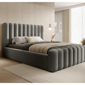 Duurzaam gestoffeerd Mona VII bed, modern design, ruime commode, onderhoudsvriendelijke stof 180×200 cm, grijs Duurzaam gestoffeerd Mona VII bed, modern design, ruime commode, onderhoudsvriendelijke stof 180×200 cm, grijs