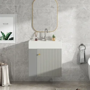 Enkele wastafel badkamermeubel – 2 zijnissen en 1 deur – 55 x 31 x 66,5 cm – Spaanplaat – Grijs Enkele wastafel badkamermeubel – 2 zijnissen en 1 deur – 55 x 31 x 66,5 cm – Spaanplaat – Grijs
