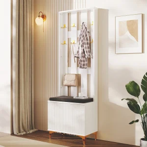 Garderobekast met kapstok en schoenenbank – 60,5×35,2×180,5 cm – Spaanplaat – Wit Garderobekast met kapstok en schoenenbank – 60,5×35,2×180,5 cm – Spaanplaat – Wit