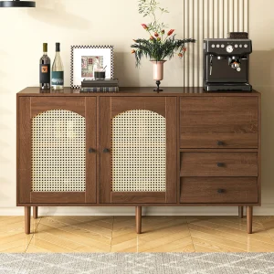 Dressoir met 2 lades en 2 deuren in rotan – 130 x 75,5 x 40 cm – Verstelbare planken – Spaanplaat – Houtkleur Dressoir met 2 lades en 2 deuren in rotan – 130 x 75,5 x 40 cm – Verstelbare planken – Spaanplaat – Houtkleur