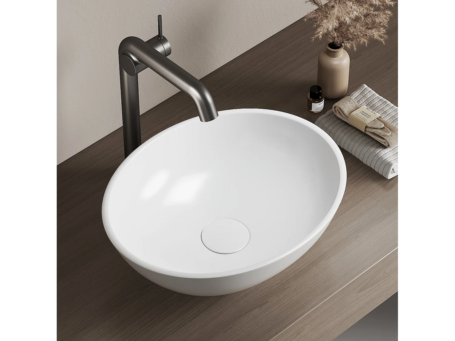 EMKE Opzetwastafel Ovaal - Keramiek - Glans Wit - 41.5x33.5x13 cm - Badkamer Wasbak