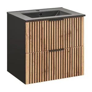 Gaia Hout en Zwart Wastafelmeubel 60cm Gaia Hout en Zwart Wastafelmeubel 60cm