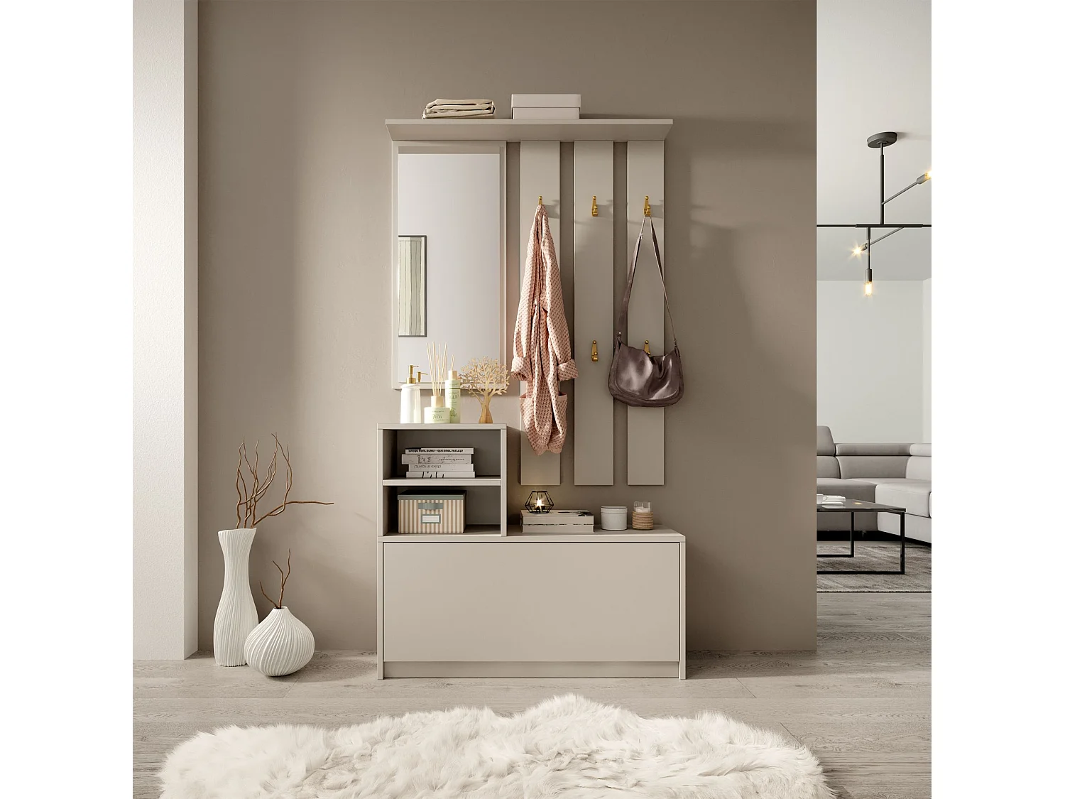 Entreeset met spiegel - 85 cm - kasjmier - YESFIR