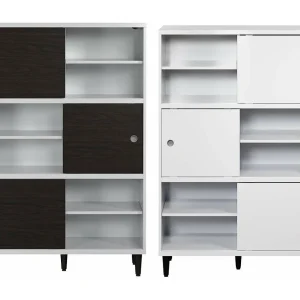 Evolution wandkast 3 deuren, 6 planken wit, zwart.