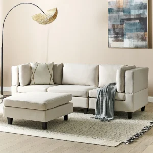 Modulaire bank UNSTAD Stof Lichtbeige Met ottomaan 3-zitter Modulaire bank UNSTAD Stof Lichtbeige Met ottomaan 3-zitter