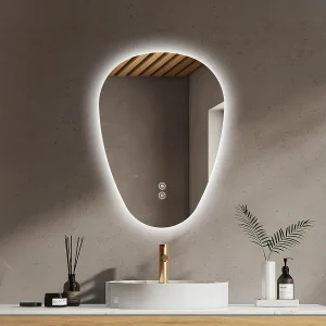 EMKE Badkamerspiegel met LED Verlichting, 70 x 50 cm, Asymmetrische Spiegel, Touch Schakelaar, 3 Kleurtemperaturen Instelbaar, Anti-condens EMKE Badkamerspiegel met LED Verlichting, 70 x 50 cm, Asymmetrische Spiegel, Touch Schakelaar, 3 Kleurtemperaturen Instelbaar, Anti-condens