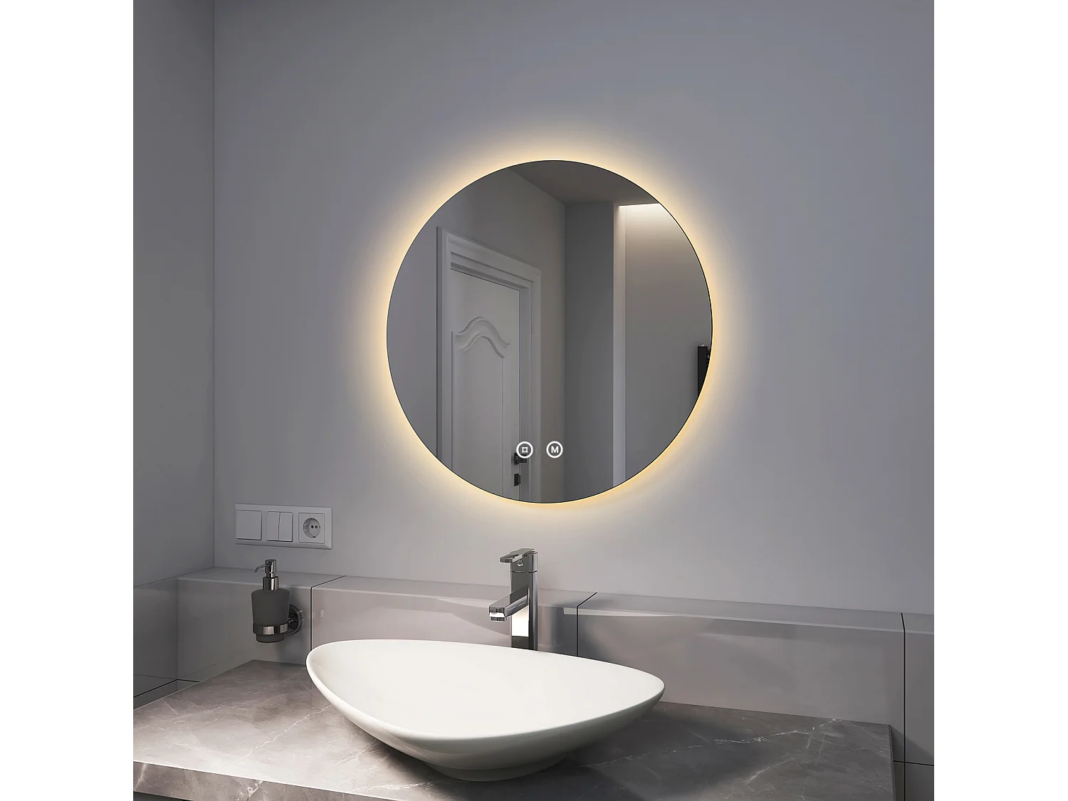 EMKE Ronde LED Badkamerspiegel 60 cm – Frameloos, Achtergrondverlichting, Touch Schakelaar, Dimbaar Licht (Koud/Warm/Neutraal Wit)