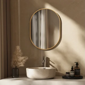 EMKE Wandspiegel Ovaal 50×70 cm met Gouden Frame – Niet-verlichte Badkamerspiegel EMKE Wandspiegel Ovaal 50×70 cm met Gouden Frame – Niet-verlichte Badkamerspiegel