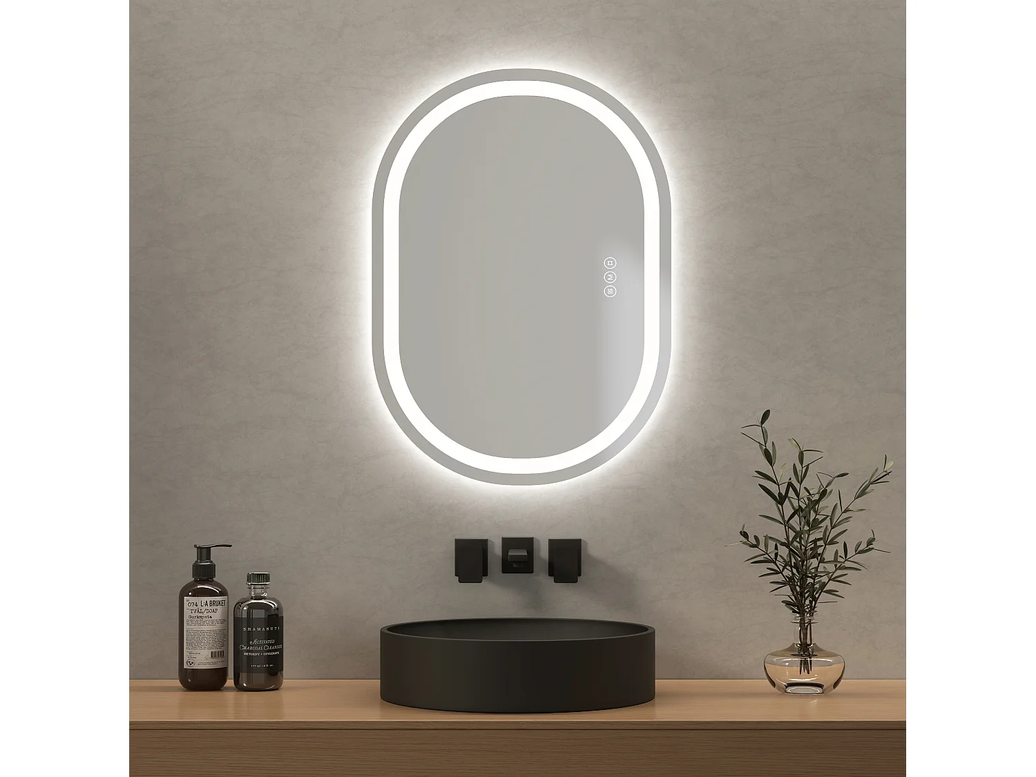 EMKE Ovale Badkamerspiegel 70x50 cm met LED Verlichting, Touchschakelaar, Anti-condens, Koud/Warm/Neutraal Licht