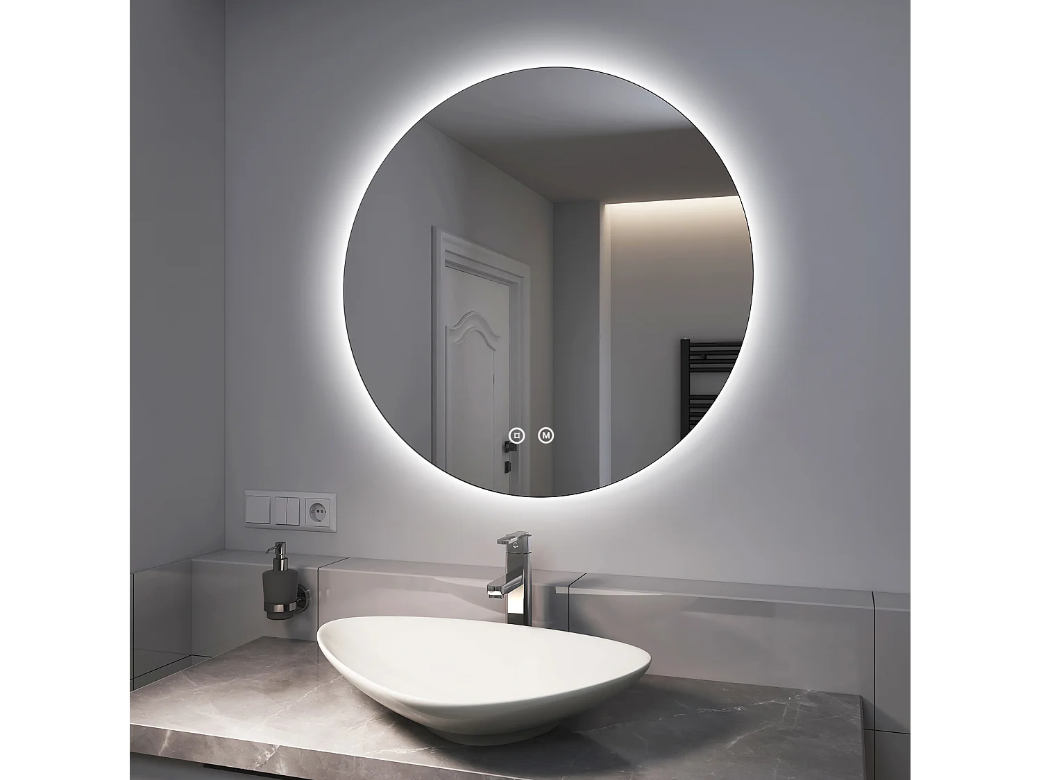 EMKE Ronde LED Badkamerspiegel 80 cm – Frameloos, Achtergrondverlichting, Touch Schakelaar, Dimbaar Licht (Koud/Warm/Neutraal Wit)