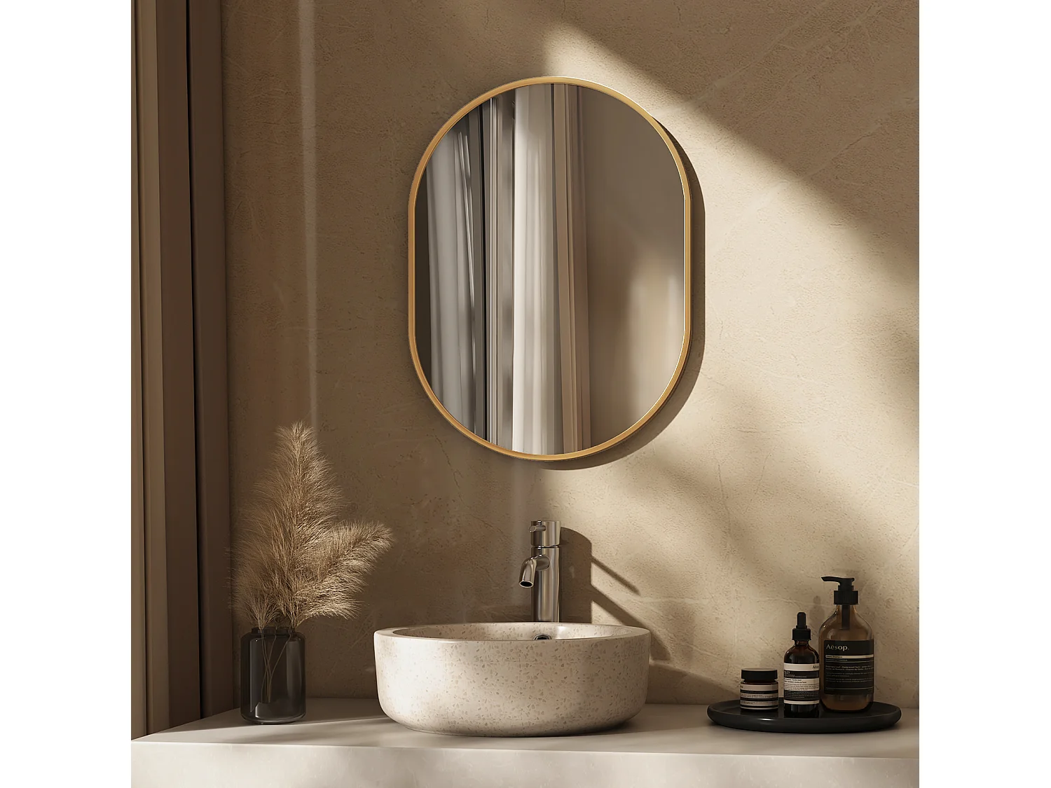 EMKE Wandspiegel Ovaal 60×80 cm met Gouden Frame – Niet-verlichte Badkamerspiegel