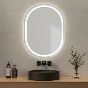 EMKE Ovale Badkamerspiegel 80×60 cm met LED Verlichting, Touchschakelaar, Anti-condens, Koud/Warm/Neutraal Licht EMKE Ovale Badkamerspiegel 80×60 cm met LED Verlichting, Touchschakelaar, Anti-condens, Koud/Warm/Neutraal Licht